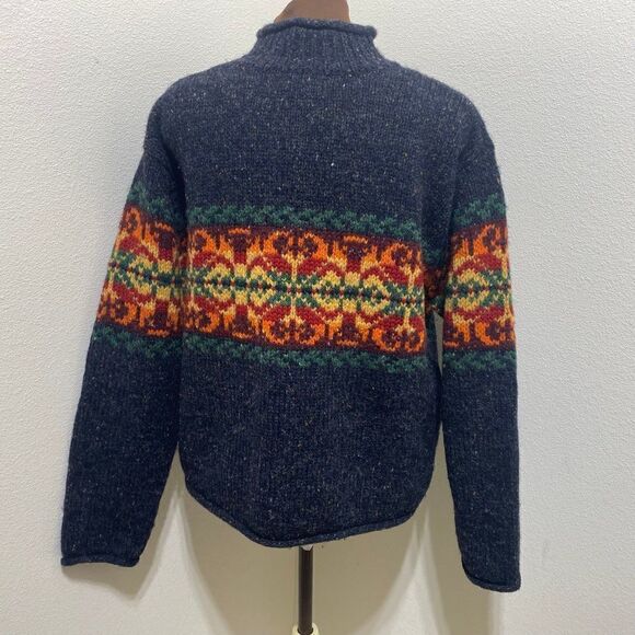 Vintage Newton Trading Company Wool Mock Neck Sweater Nordic Gray Orange Red Gre - Picture 4 of 7